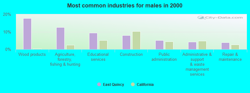 Most common industries for males in 2000