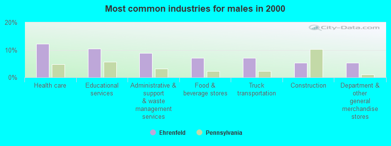 Most common industries for males in 2000