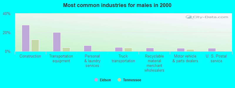 Most common industries for males in 2000