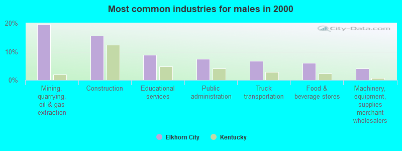 Most common industries for males in 2000