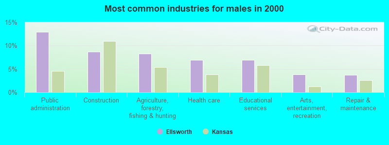 Most common industries for males in 2000