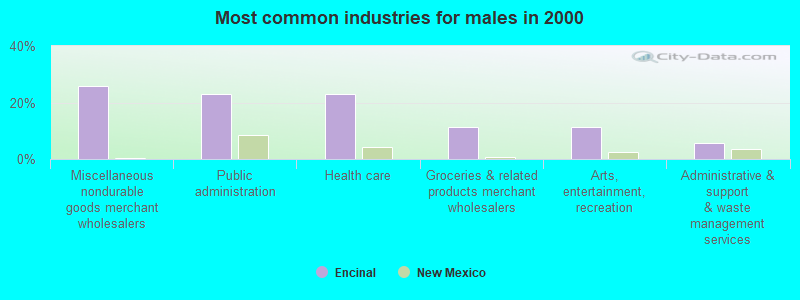 Most common industries for males in 2000