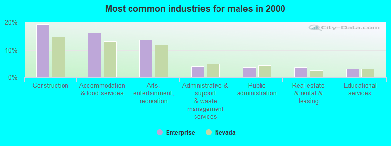 Most common industries for males in 2000