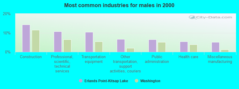 Most common industries for males in 2000