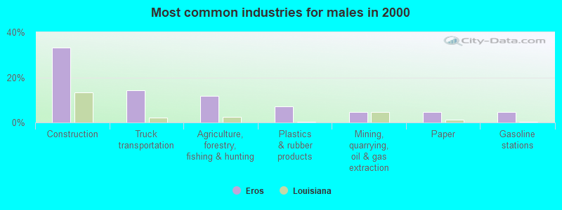 Most common industries for males in 2000