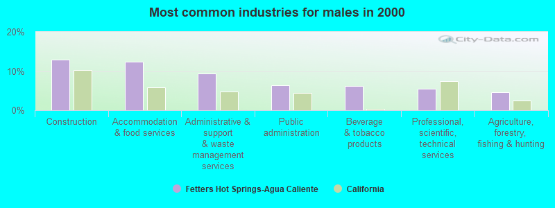 Most common industries for males in 2000