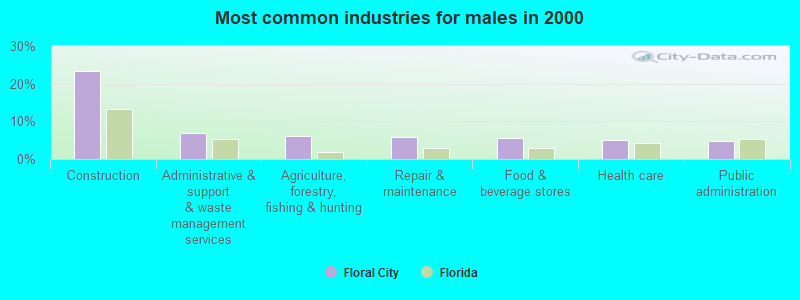 Most common industries for males in 2000