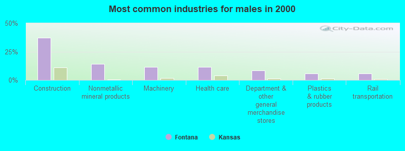 Most common industries for males in 2000