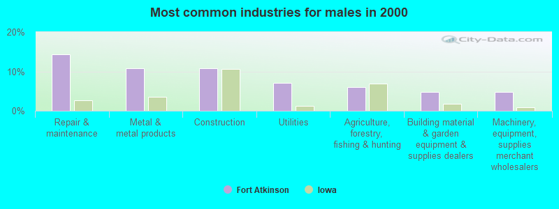 Most common industries for males in 2000