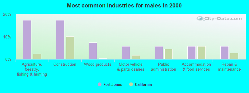 Most common industries for males in 2000