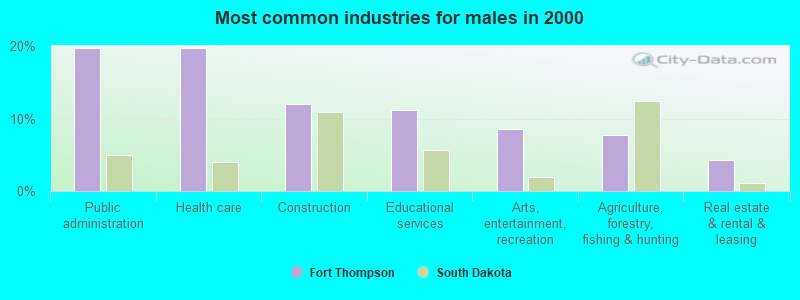 Most common industries for males in 2000