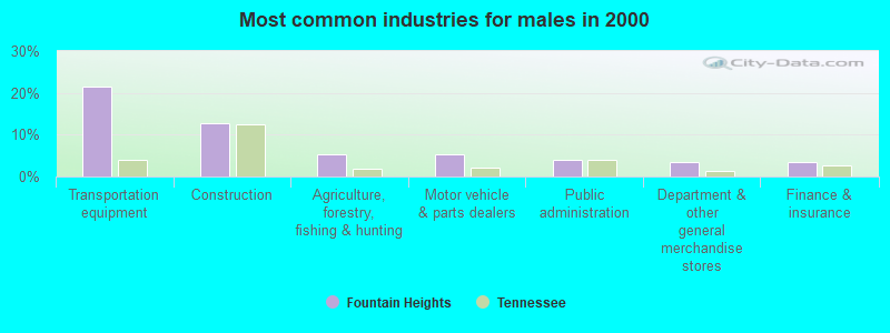 Most common industries for males in 2000