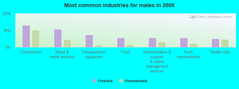 Most common industries for males in 2000