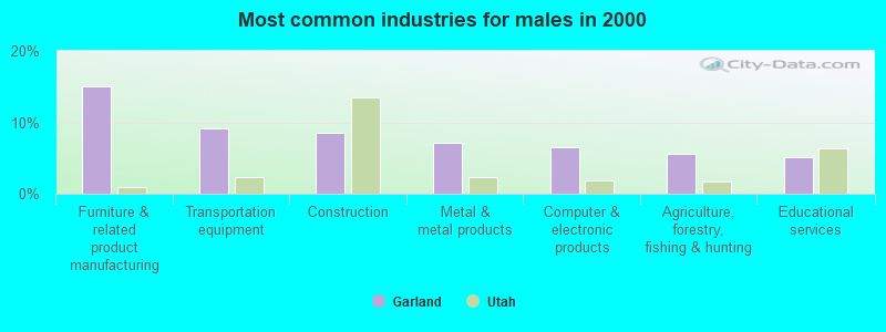 Most common industries for males in 2000