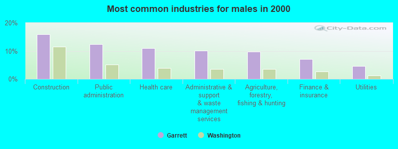 Most common industries for males in 2000