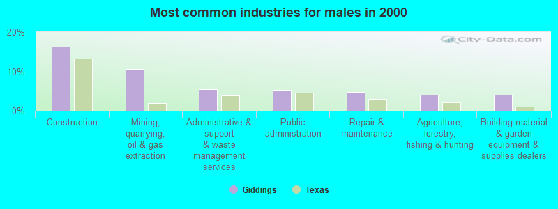 Most common industries for males in 2000