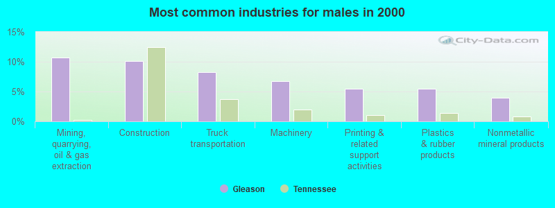 Most common industries for males in 2000