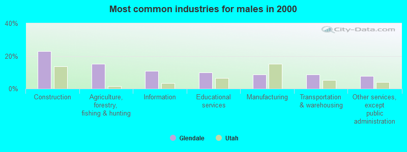 Most common industries for males in 2000