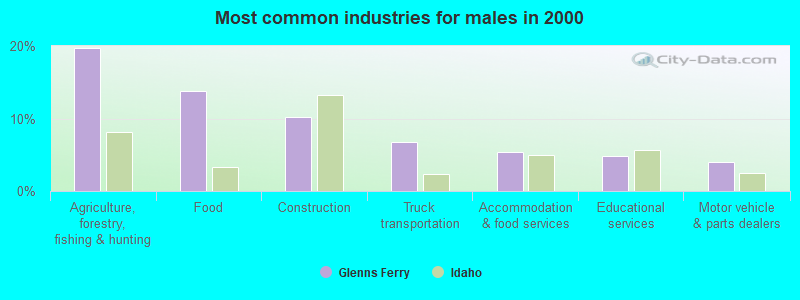 Most common industries for males in 2000