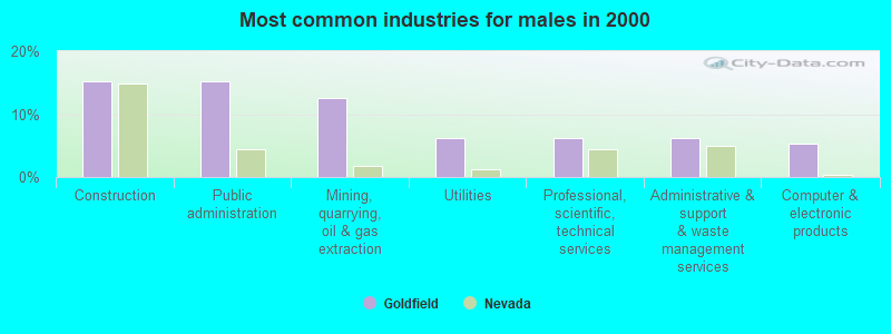 Most common industries for males in 2000