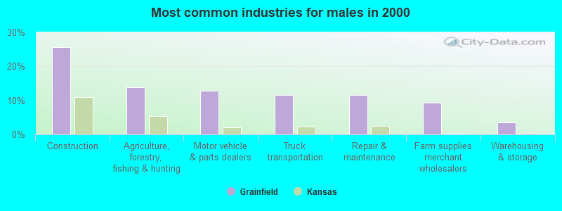 Most common industries for males in 2000