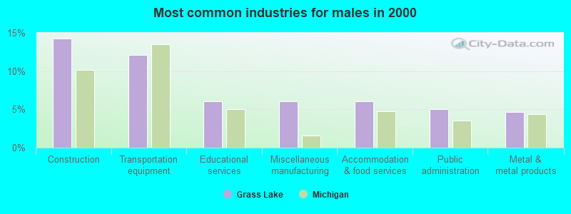 Most common industries for males in 2000