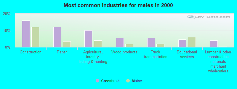 Most common industries for males in 2000