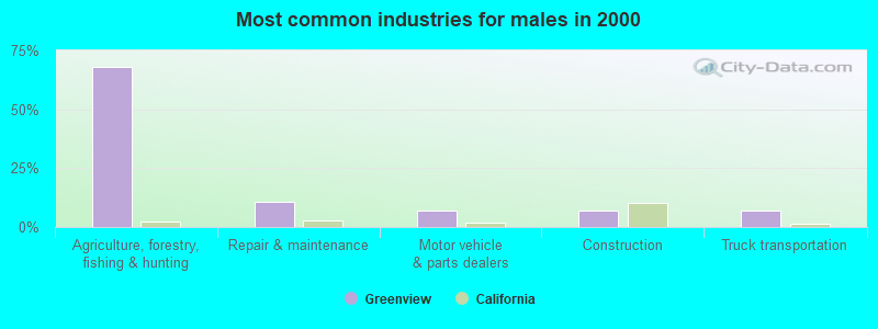 Most common industries for males in 2000