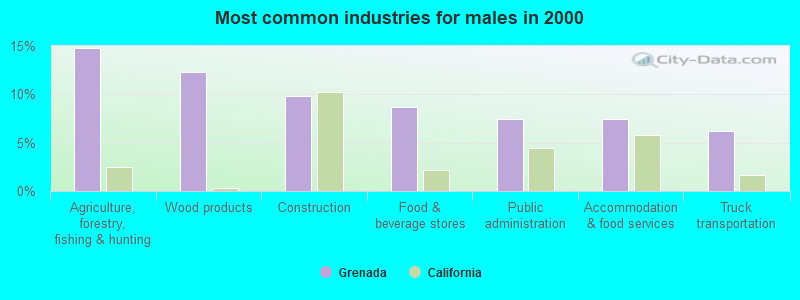 Most common industries for males in 2000