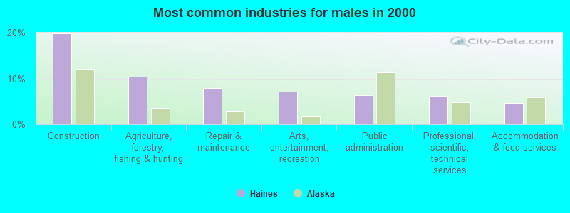 Most common industries for males in 2000