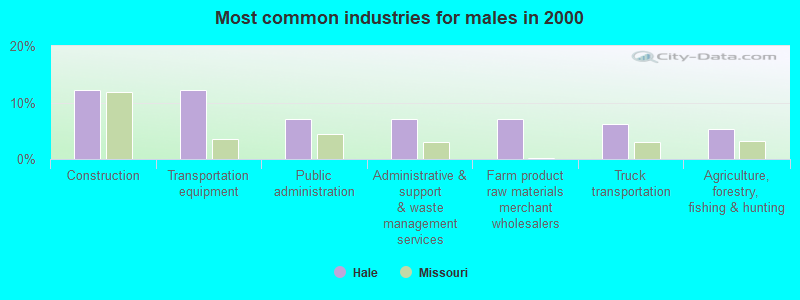 Most common industries for males in 2000