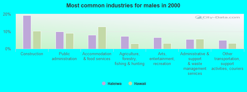 Most common industries for males in 2000