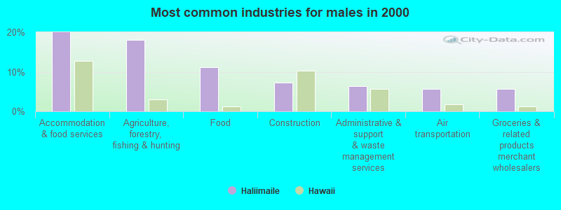 Most common industries for males in 2000