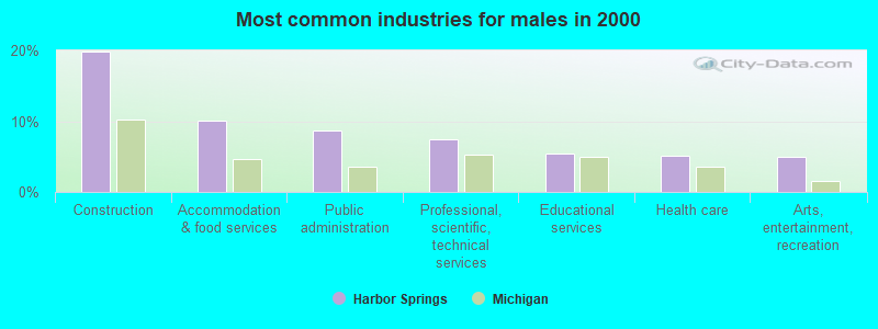 Most common industries for males in 2000