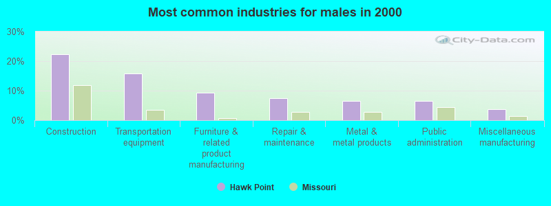 Most common industries for males in 2000