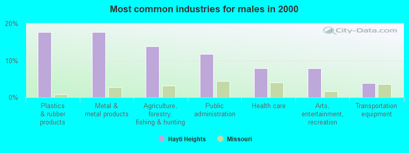 Most common industries for males in 2000