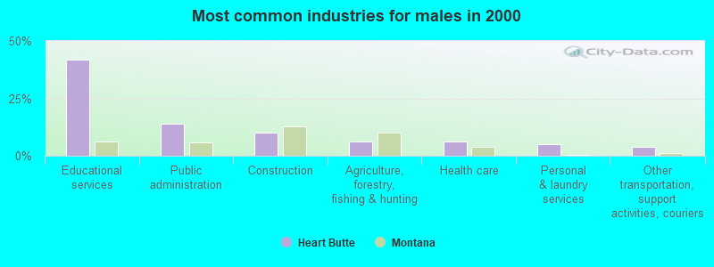 Most common industries for males in 2000