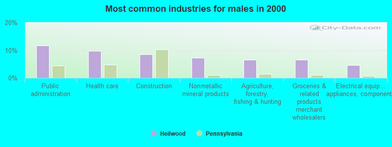 Most common industries for males in 2000