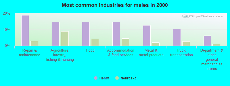 Most common industries for males in 2000