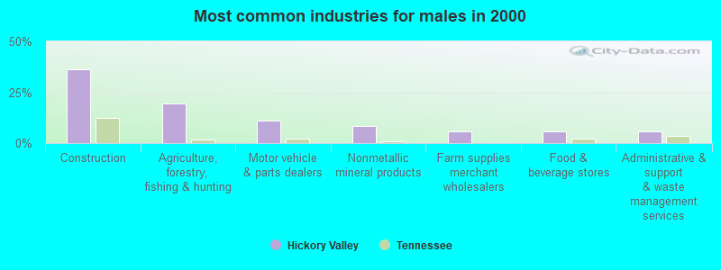 Most common industries for males in 2000