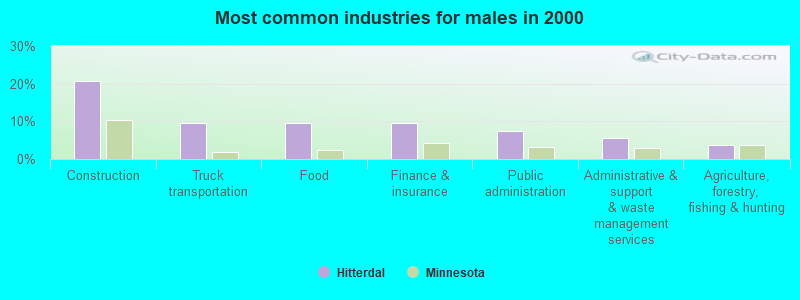 Most common industries for males in 2000