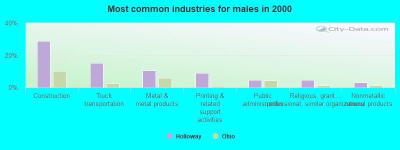 Most common industries for males in 2000