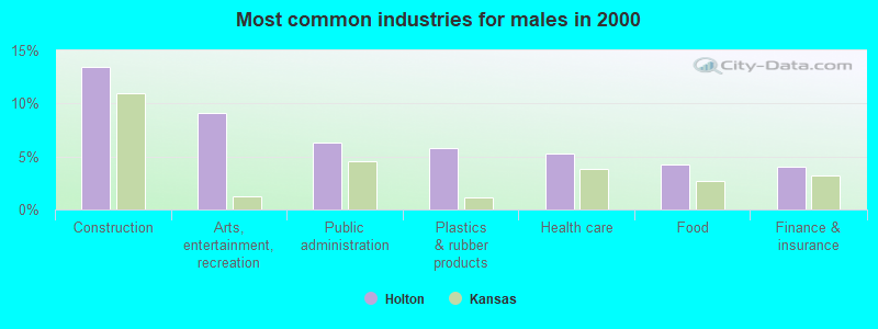 Most common industries for males in 2000