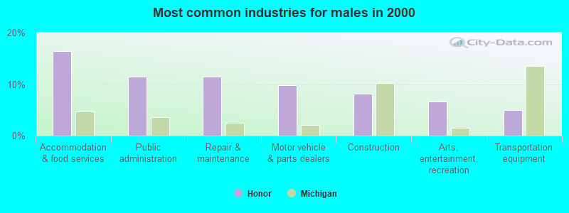 Most common industries for males in 2000