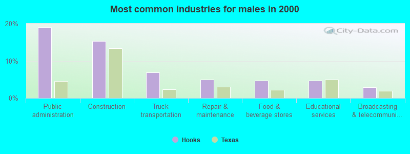 Most common industries for males in 2000