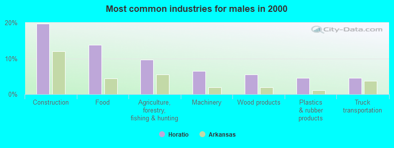 Most common industries for males in 2000