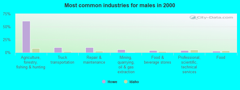 Most common industries for males in 2000