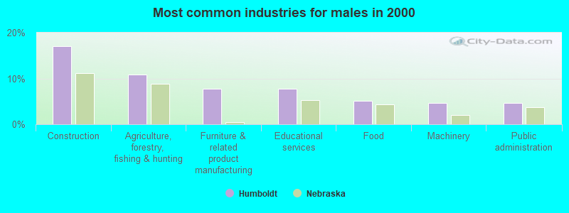 Most common industries for males in 2000