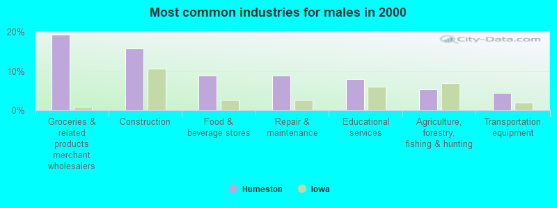 Most common industries for males in 2000