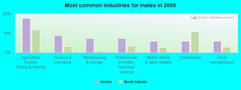 Most common industries for males in 2000